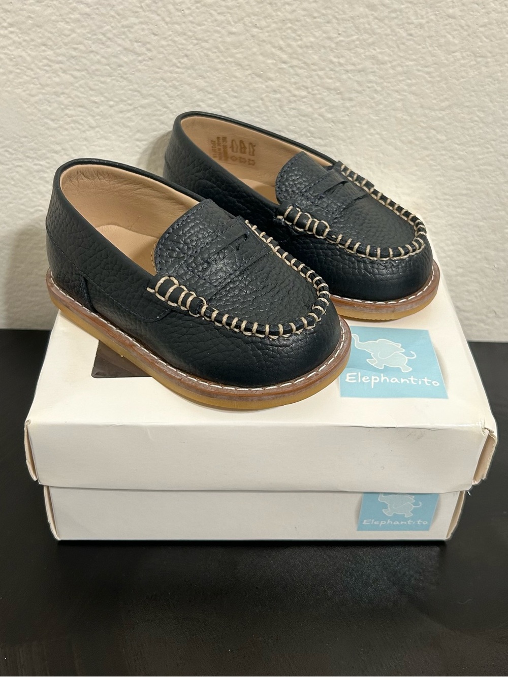 Elephantito Penny Loafers Navy Leather Boys Toddler Size 6 Slip On Dress Shoes
